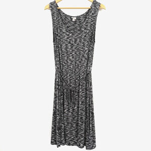 Merona Womens Large Black White Sleeveless Dress Tie Waist Stretch Midi